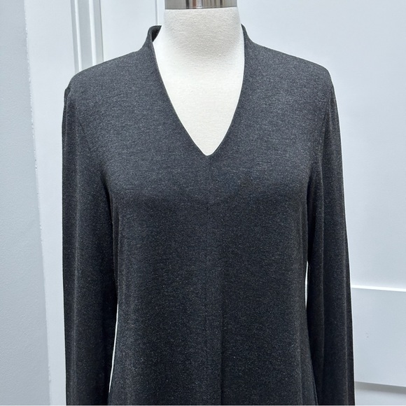 EILEEN FISHER High Back Long Sleeve V-Neck Knee Length Dress - Picture 2 of 10